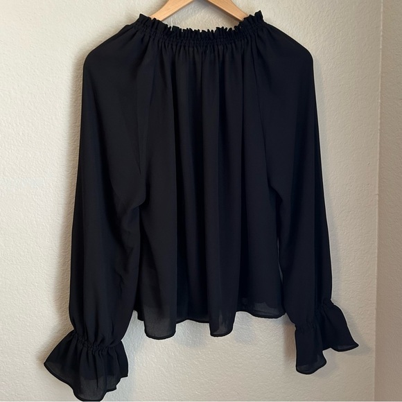 NWT, Madewell Women’s Long-Sleeve Tie-Neck Semisheer Top True Black, Size Medium - Picture 9 of 10
